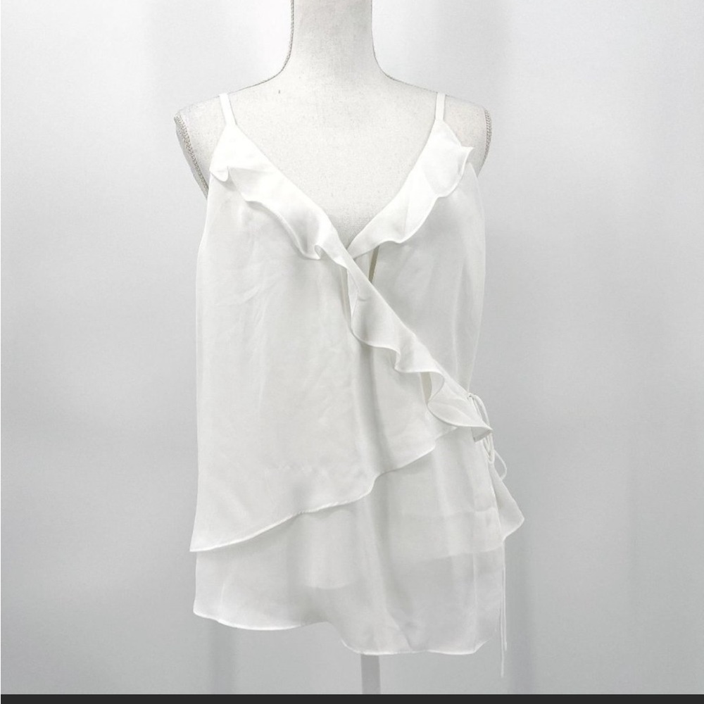 L’Academie White Ruffle Wrap Top